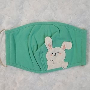 HTF- 1 Light Teal Bunny Embroidered Kid's Mask